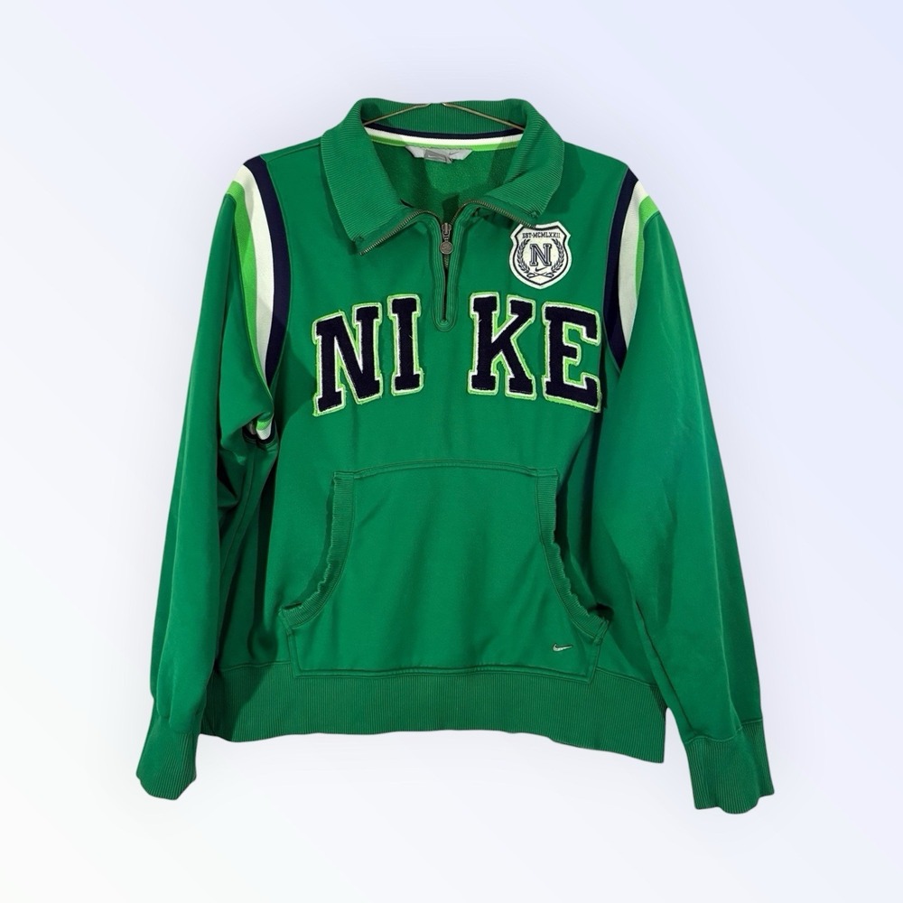 VINTAGE Y2K NIKE 1/4 ZIP MENS LARGE GREEN LONG SLEEVE‎